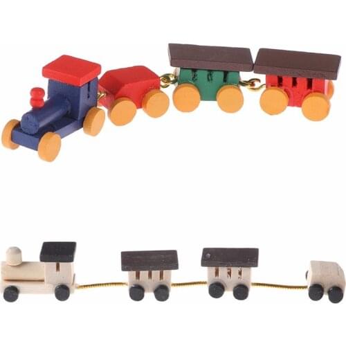 Cute Painted Wooden Train Set Locomotive Compartment Carriages Toy 1:12 Dollhouse Play Doll House Decor Active Toys Miniature