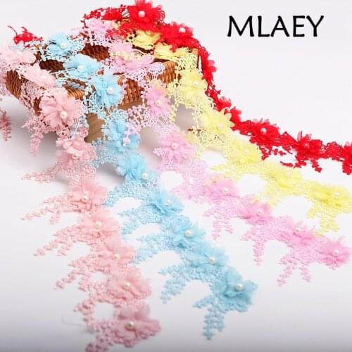 MLAEY 1yards/lot 3D Flower Embroidery Lace Fabric Trim Ribbons DIY Sewing Garment Handmade Materials Accessories 19523