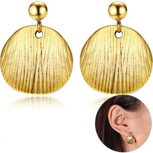 Fashion Drop Earrings for Women Chic Irregular Texture Stainless Steel Round Dangle Unique Street Wear Boucles d'oreilles