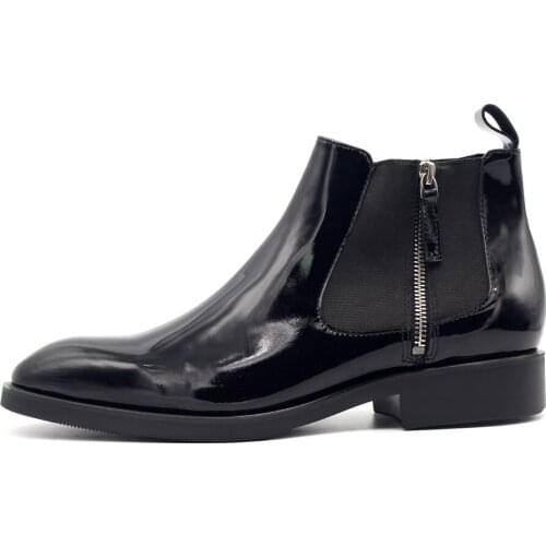 Elastic Zip Boots Cow leather Handmade Fall Winter Men Chelsea Boots Size euro 45