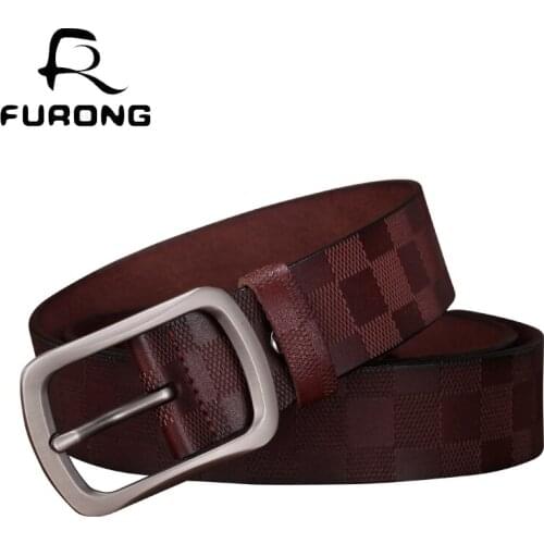 FURONG 2018 Genuine Leather Belts Men Retro Embossing New Designer Pin Buckle Belts Fashion Cowhide Luxury Strap Belt FR043