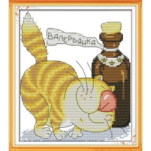 The cat and wine cross stitch kit cartoon drink 14ct 11ct count print canvas stitches embroidery DIY handmade needlework plus