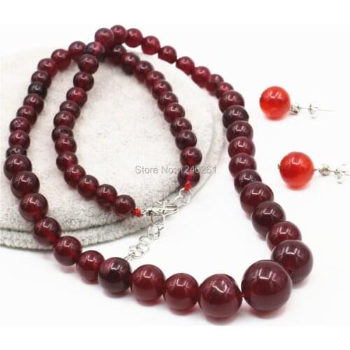 6-14mm Natural Red Stone Beads Sardonyx Round Fashion Jewelry Making Necklace Chain Earrings Sets Jewelry Sets Women Girls Gifts