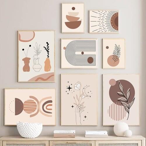 Boho Flower Plant Leaf Round Hand Rainbow Wall Art Canvas Painting Nordic Posters And Prints Wall Pictures For Living Room Decor