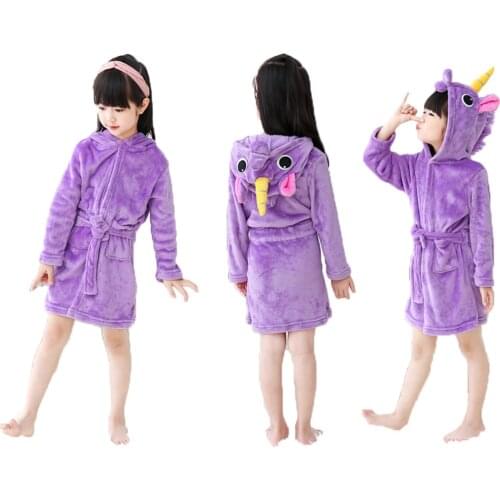 New Kigurumi Bathrobes Purple Unicorn Hooded Children Kids Bath Robe Animal for Baby Girls Pyjamas Nightgown Kids Sleepwear