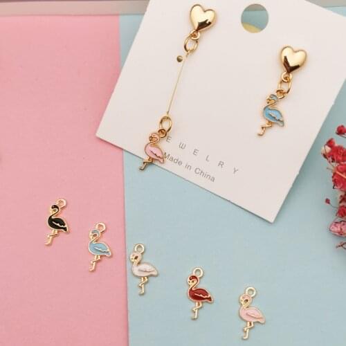 New arrive 10pcs Trendy Alloy Flamingo Enamel Charms Lovely Handmade Pendant Jewelry Findings For Necklace Bracelet Earrings