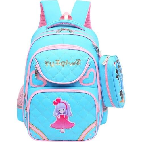 Sky blue orthopedics princess School Bags backpack for boys girls waterproof school satchel kids bookbag for 2-6 grade mochila