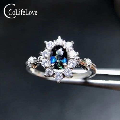 Dazzling sapphire silver ring for engagement 4 mm * 6 mm natural navy blue sapphire ring solid 925 silver sapphire ring