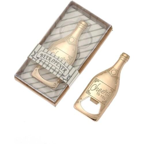 Golden Beer Shape Bottle Opener Small Party Gifts for Guests Alloy Openers Tools with Cheers Font Exquisite Packing Box Gadgets