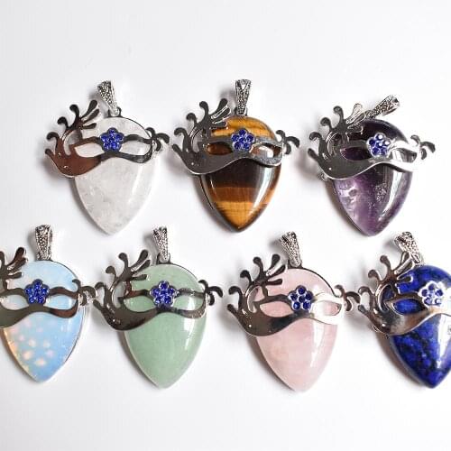 Natural Stone Mask Pendant Fashion Diamond Amethysts tiger eye stone Charm Jewelry Making DIY Necklace Bracelet Earrings 6pcs