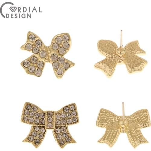 Cordial Design 50Pcs Jewelry Accessories/Hand Made/Rhinestone Earrings Stud/Bowknot Shape/DIY Making/Jewelry Findings Components