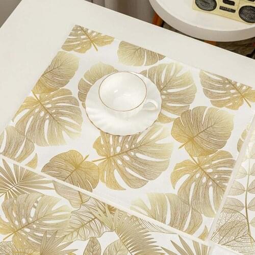 Cotton Linen Printed Placemat Creative Gold Leaf Pattern Tablecloth Coffee Table Cloth Placemat Tableware Insulation Pad