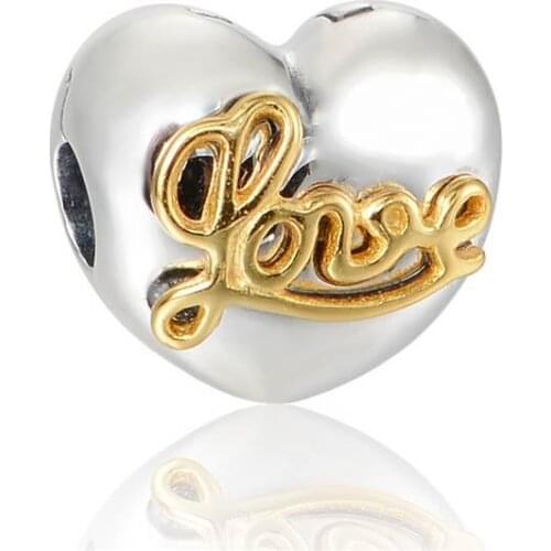 Light Yellow Gold Color Love Letter Heart Lock Clip Bead Fits Pandora Bracelets 925 Sterling Silver Jewelry Stopper Beads Diy