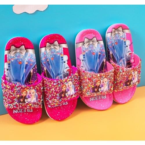 New Summer Frozen Anna Elsa Sofia Girls Slippers Children Lovely Cartoon Princess Cute Flat Kids Beach Home Shoes Shower Slides