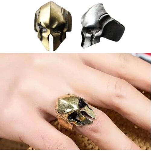 Creative Spartan Hero Helmet Mask Adjustable Ring Men and Women Personality Retro Cool Locomotive Ring Jewelry Fashion Punk Ring