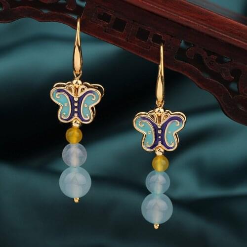Chinas wind Hot Ethnic blue Delicate butterflies Drop earrings,Vintage New earrings for women 2020 Jewelry