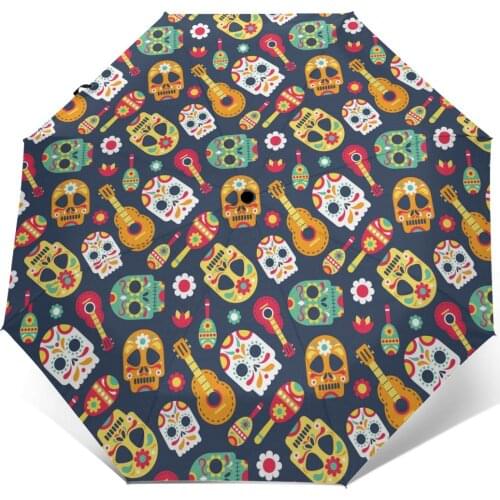 Day Dead Theme Windproof Automatic Folding Inverted Umbrella Portable Paraguas for Man Woman