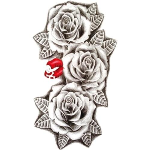 Red Lips Waterproof Temporary Tattoo Sticker Black Rose Flowers Leaves Design Fake Tattoos Flash Tatoos Arm Body Art Women Girl