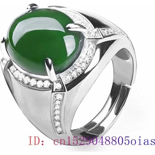Green Jade Ring Charm Fashion Amulet Chalcedony Gifts Crystal Gemstone Women Zircon Jewelry 925 Silver Men Natural