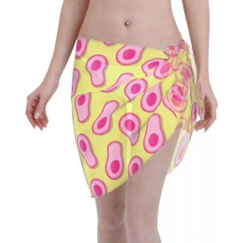 Women Beach Bikini Cover Up Pink Avocado Wrap Skirt Sarong Scarf Beachwear Bathing Suit Beachwear Swimsuits