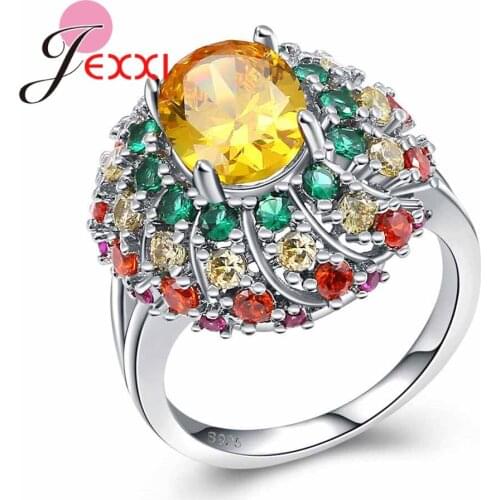 Retro Jewelry Colorful Crystal Ring Size 10 Ring For Women 925 Sterling Silver Yellow CZ Filled-zirconia Stone Flower Anel