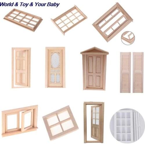 1pc 1:12 Doll House door Furniture Simulation Miniatures DIY Wooden Window Door Doll house Accessories Pretend Play Toy for kids