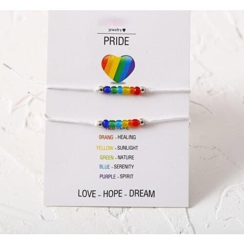 2Pcs/set Love Is Love Rainbow Pride Wish Bracelet Rainbow LGBT Rope Bracelet Gay Pride Jewellery for Women Men Friendship Gift