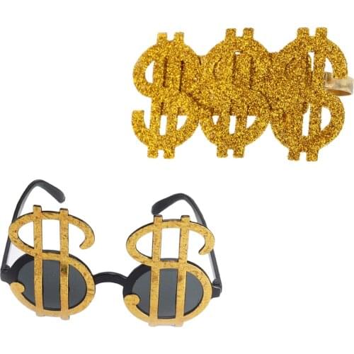 2pcs Bling US Dollar Sign Glasses Ring Costume Big Daddy Pimp Dress Up Props