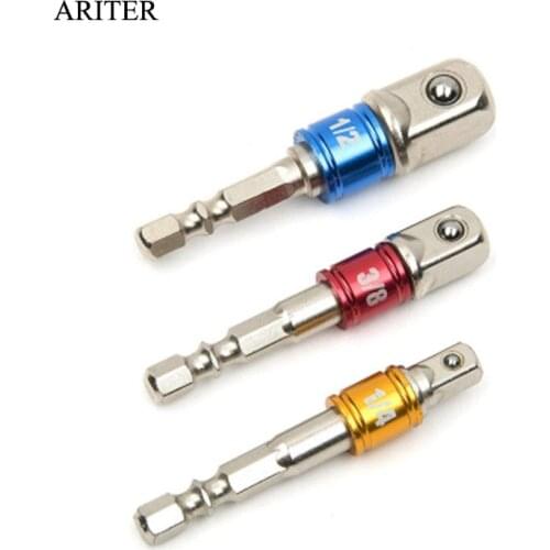 3pc/Set Hand Tools Sockets Adapter Drill Bits Set Hex Shank 1/4" 3/8" 1/2" Connecting Rod