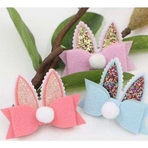 30pcs/lot Glitter Rabbits Ears/Rounds Hairball/Bow decoration Handmade Children Headwear Diy Jewelry Garments/ hair accessory