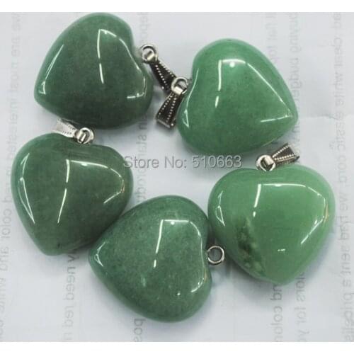 5 Piece/Lot Natural Green Aventurine Stone Pendant Big Heart Shape Stone Pendant Charms,For Chain Necklace Size 30mm
