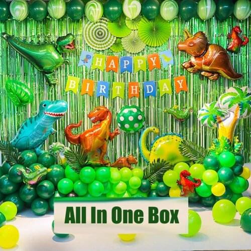 92 Pcs Dinosaur Birthday Party Supplies Decoration Set Favors Balloons Banner Backdrop Paper Fan Curtains Pump Baby Shower Kids