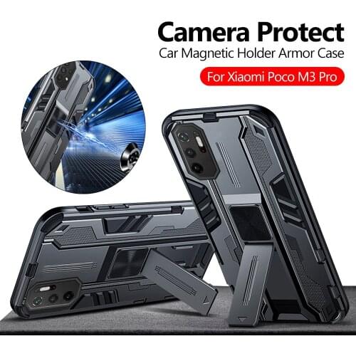 Car Magnetic Holder Armor Case For Xiaomi Poco M3 Pro Poxo Poko Pocco Pocophone F3 M F 3 Camera Protect Stand Phone Covers Coque