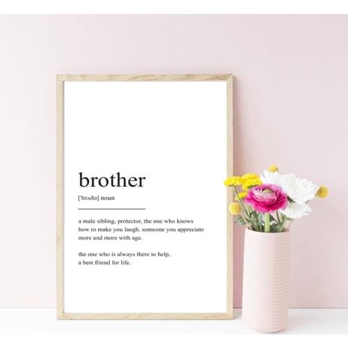 Brother !English Words Quotes Art Canvas Paintings Kids Bedroom Decoration Wall Pictures Abstract Black And White Posters Prints