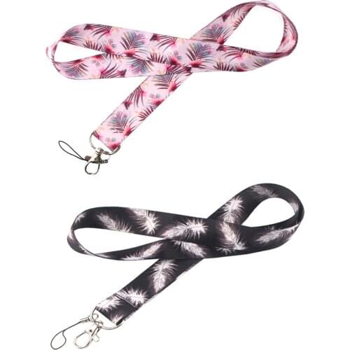 Feathers Leaves Keychain Lanyard For Keys ID Badge Holder Neck Strap Keyring DIY Hang Rope Mobile Phone Accessories