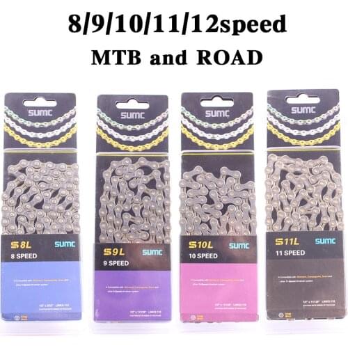 SUMC Mountain Bike Variable Speed Chain 8 9 10 11 12 Speed Hollow Ultra-light Gold Chain With Missing Ring Bicycle Chain 116L