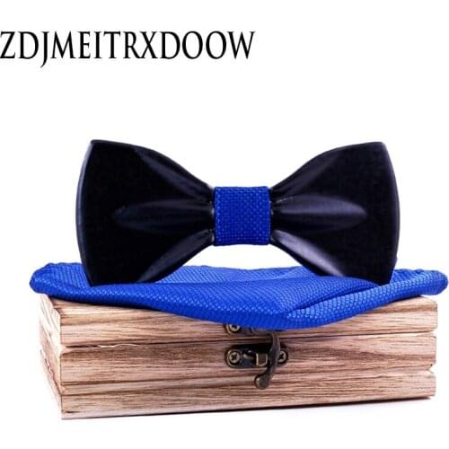 Black Mens Wood Bow tie Handkerchief Sets Marriage Groom Wooden BowTie Bowknots Wedding Party 3D Butterfly Neck Ties For Men
