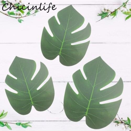 Chicinlife 10Pcs Artificial Palm Leaves Birthday Party Table Decor Wedding Green Leaf Tropical Hawaiian Summer Party Supplies