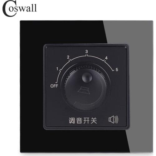 COSWALL 5 Gears Volume Adjustment Wall Tuning Switch With Fire Control Crystal Glass Panel C1 Series Black White Gold