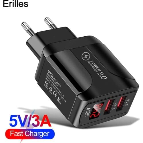 Dual USB Charger Quick Charge 3.0A Portable Phone Fast Charging Adapter For iphone 11 Xiaomi EU/US/UK Plug Mobile Phone Charger