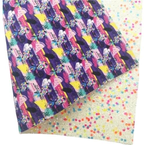 Double Sides Chunky Glitter Leather with Printed Watermelon Pineapple Printed Felt Backing Glitter Sheets for Bows A4 SIZE 6S60A