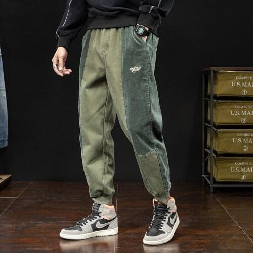 Newly Fashion Men Jeans Loose Fit Autumn Corduroy Spliced Designer Cargo Pants Japanese Vintage Hip Hop Joggers Harem Pants Men