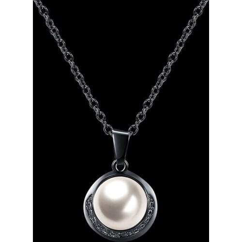Elegant Shell Powder Synthetic Pearl Pendants Necklaces For Women Trendy Black Gold Filled Chain Zircon Jewellery Bijoux LPN982