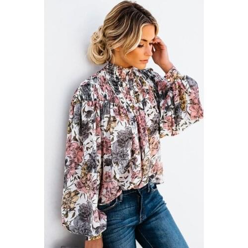 Hot spring and autumn sexy street fashion print high collar long sleeve womens top