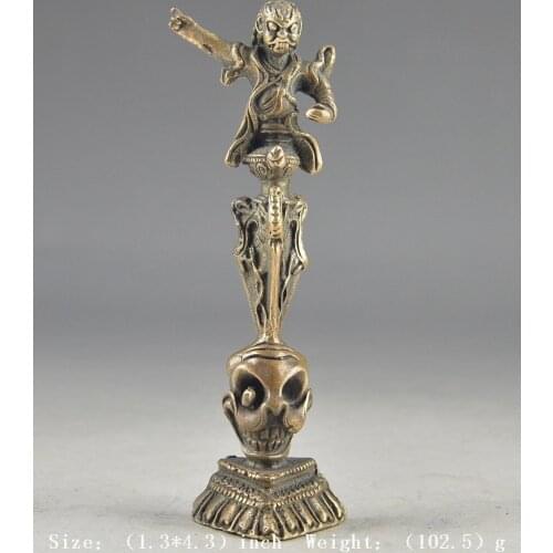 Decoration brass factory Pure Brass Antique Chinese Tibetan Brass Vintage Handwork Collectable Dogz Exorcist Trishula Statue
