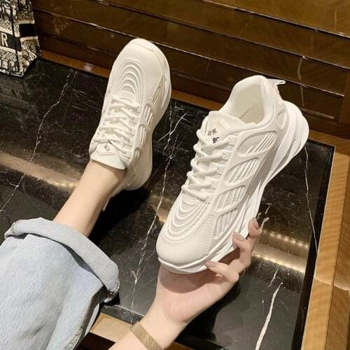 2020 Fashion Women Breathable Male Vulcanize Mesh Slip- Flat-Soled Walking Sneakers Casual Lace-up Shoes Women Sneakers Platform