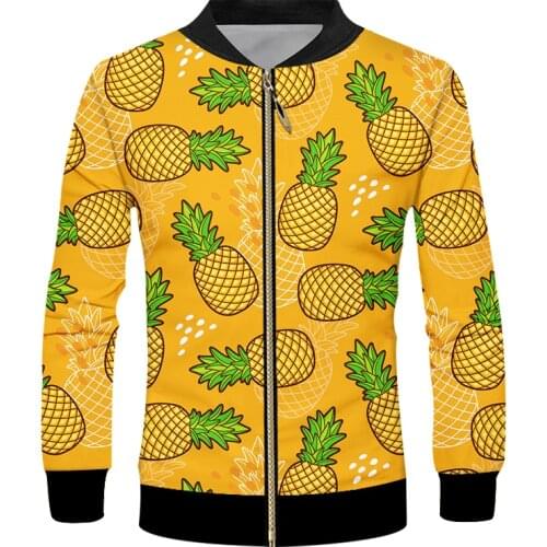 Mens Jacket EU Size Zipper Jacket Fruits Orange Pineapples Print 3d Mens Womens Long Sleeves Coats Casual Overdress Drop Ship