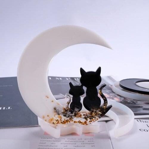 Fashion Silicone Resin Mold For Jewelry Making Half Moon Cat White Creative Ornaments Molds Accessories Charms Findings 1 Piece