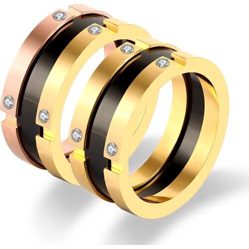 Gold Color Fashion Jewelr Ring Souble-Clip Ceramic Roman Numerals Rings For Women Stainless Steel Weedding Rings