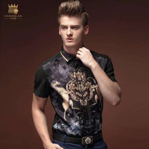 FanZhuan free shipping New fashion casual mens male short sleeved summer printed slim floral shirt 15315 blouse peaked collar